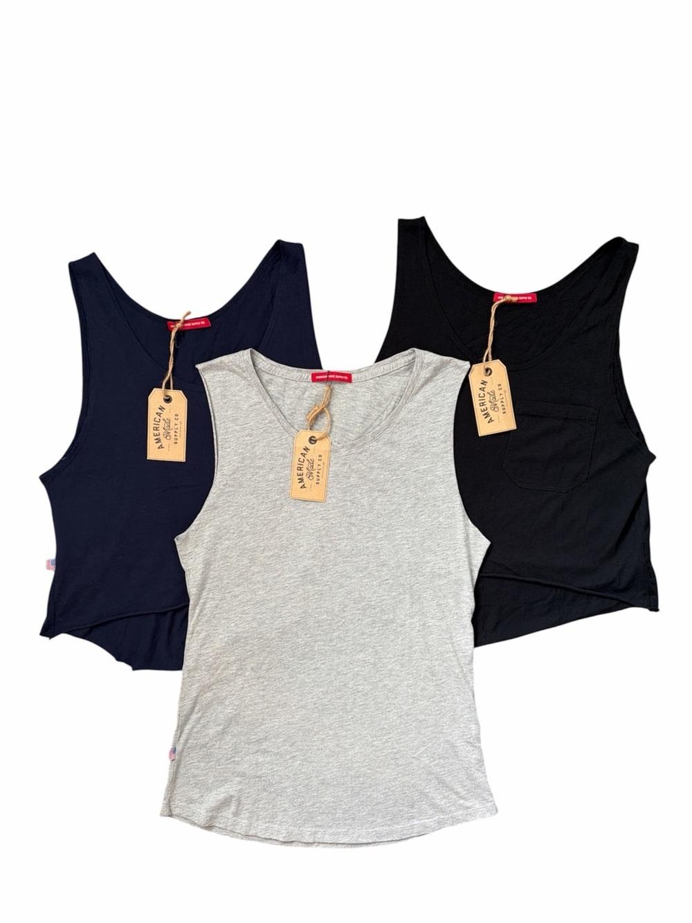 American Made Supply Co 3-Pack Cotton Tank Tops Medium NWT Navy Black Gray